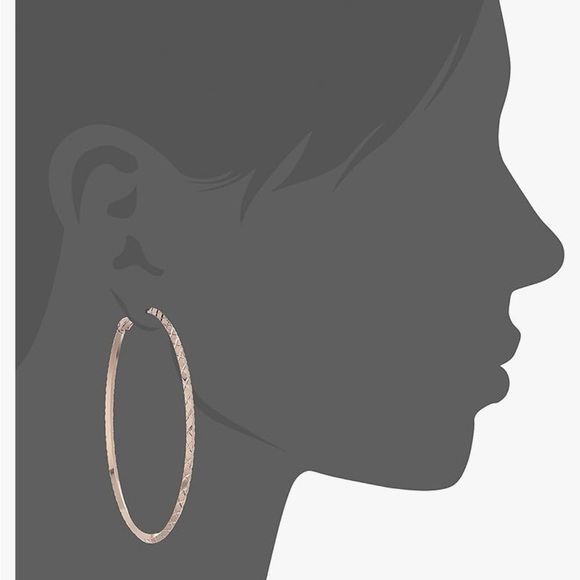 GUESS “BASIC” LARGE ROSE GOLD DIAMOND CUT HOOP EARRINGS - Picture 2 of 9